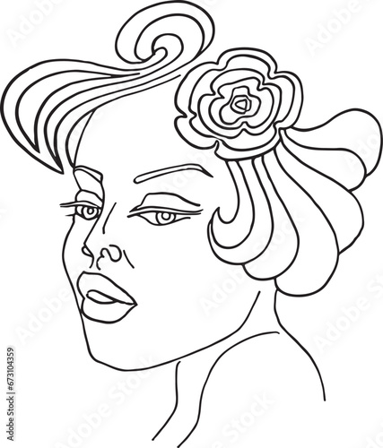 Woman face continuous line drawing. Abstract minimal woman portrait. Logo, icon, label, vector, illustration