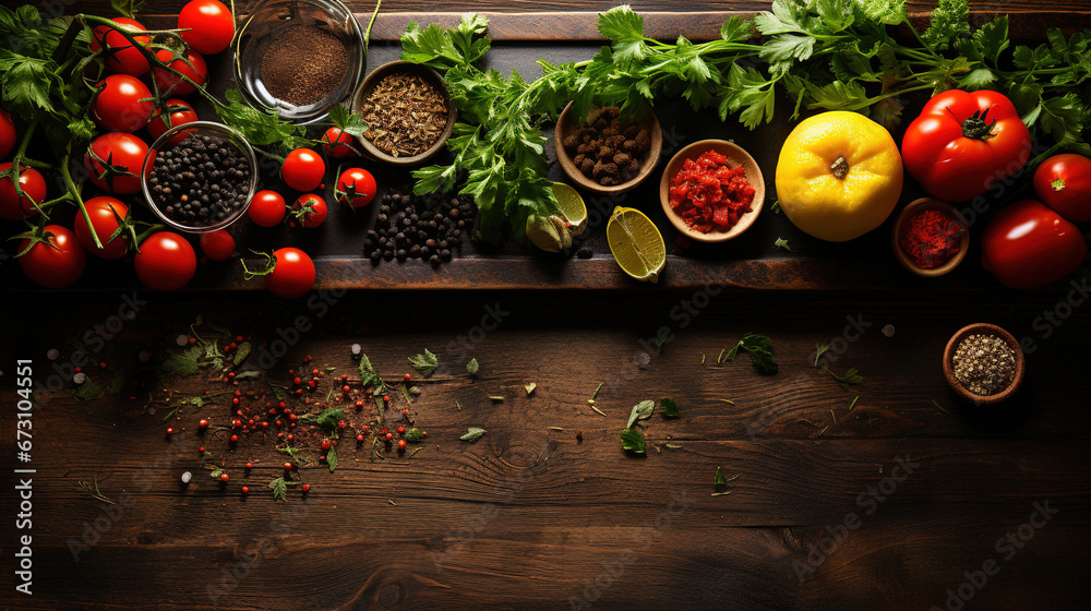 Top View Assortment of Fresh Organic Vegetables With Copy Space Background Defocused