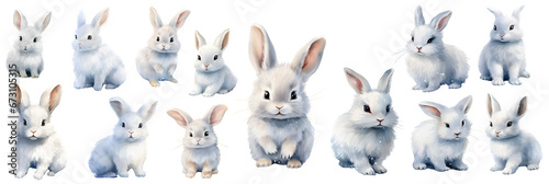 baby arctic rabbit watercolor illustration clipart. Generative AI. photo