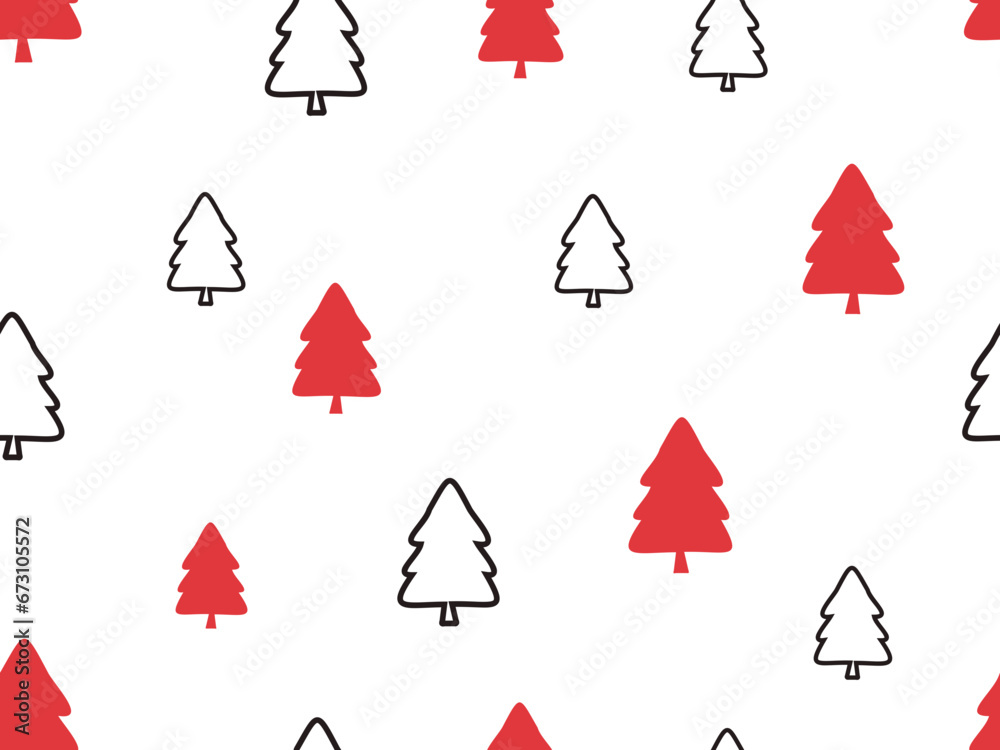 Christmas seamless pattern with red pine tree on white background vector illustration.