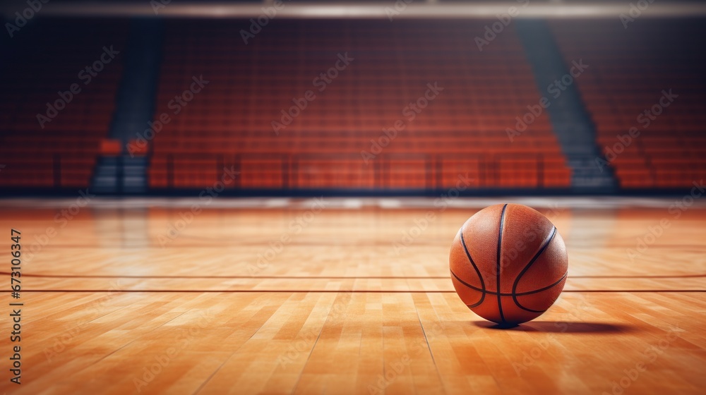 basketball rolling down an empty court. basketball rolling down an empty court.