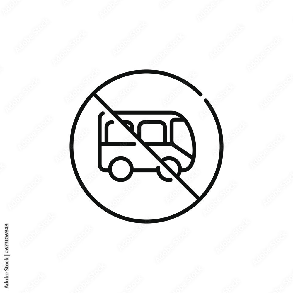No bus line icon sign symbol isolated on white background. No vehicles allowed line icon No bus line icon sign symbol isolated on white background. No vehicles allowed line icon