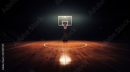 basketball rolling down an empty court. © salahchoayb
