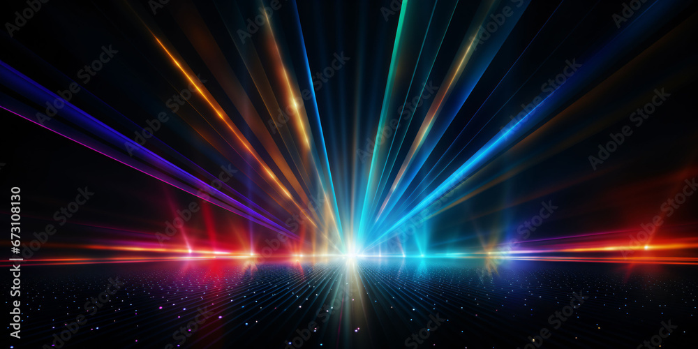 Dark horizon with colourful light emmanating from the centre, laser rays in all direction, explosion, abstract futuristic background. Dark horizon with colourful light emmanating from the centre, laser rays in all direction, explosion, abstract futuristic background.