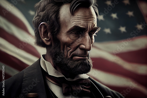 Abraham Lincoln and American flag, 4th of July, Civil War, united states president, history, historical, honest, holidays, famous, slavery.