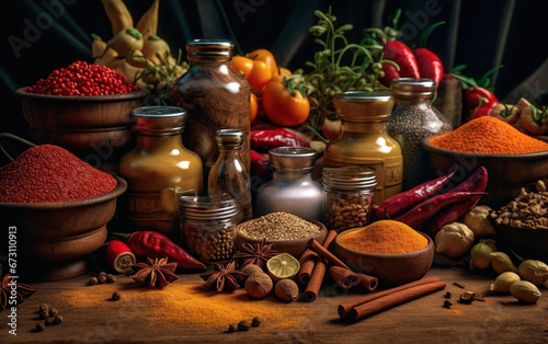 Arrangement of Spices on Blurry Dark Theme Background