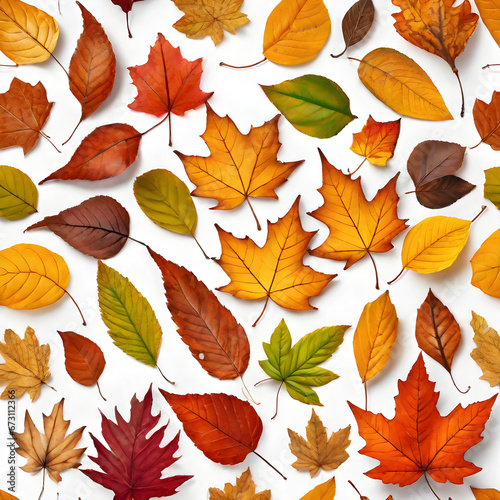 individual autumn leaves each with unique shades on white background