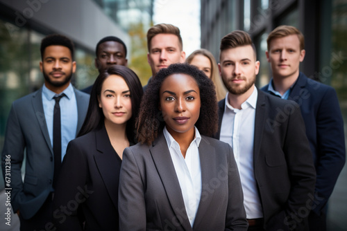 Portrait of Modern multi ethnic business team standing and looking at camera