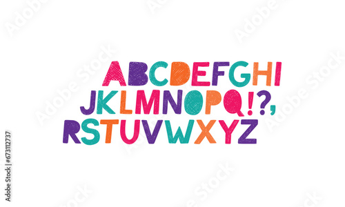 Vector font and alphabet. display kids font, Abc, english letters and numbers.