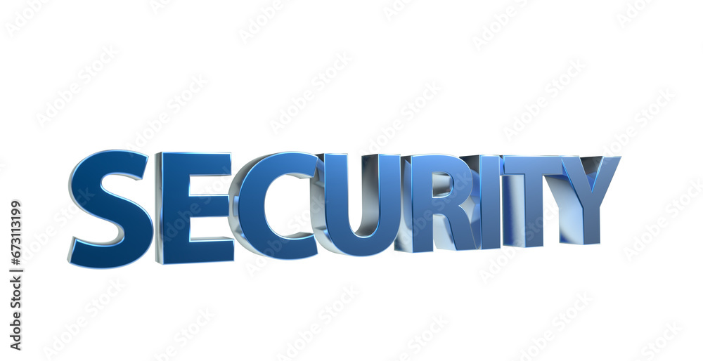 Security Sicherheit blaue plakative 3D-Schrift, Vertrauen, Schutz, Vorsorge, Gefahrenabwehr, Risikomanagement, Prävention, Sicherheitsmaßnahmen, Datenschutz,  Cybersecurity, Rendering, Freisteller
