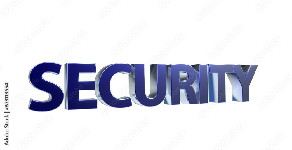 Security Sicherheit blaue plakative 3D-Schrift, Vertrauen, Schutz, Vorsorge, Gefahrenabwehr, Risikomanagement, Prävention, Sicherheitsmaßnahmen, Datenschutz,  Cybersecurity, Rendering, Freisteller
