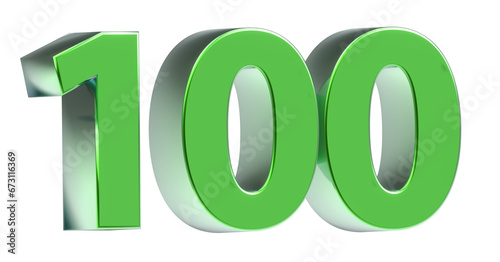 100 plakative grüne metallische 3D-Zahl, einhundert, Jubiläum, Euro, Dollar, Preis, Kosten, Prämie, Betrag, Gutschrift, Gewinn, Kapital, Business, Freisteller, Rendering