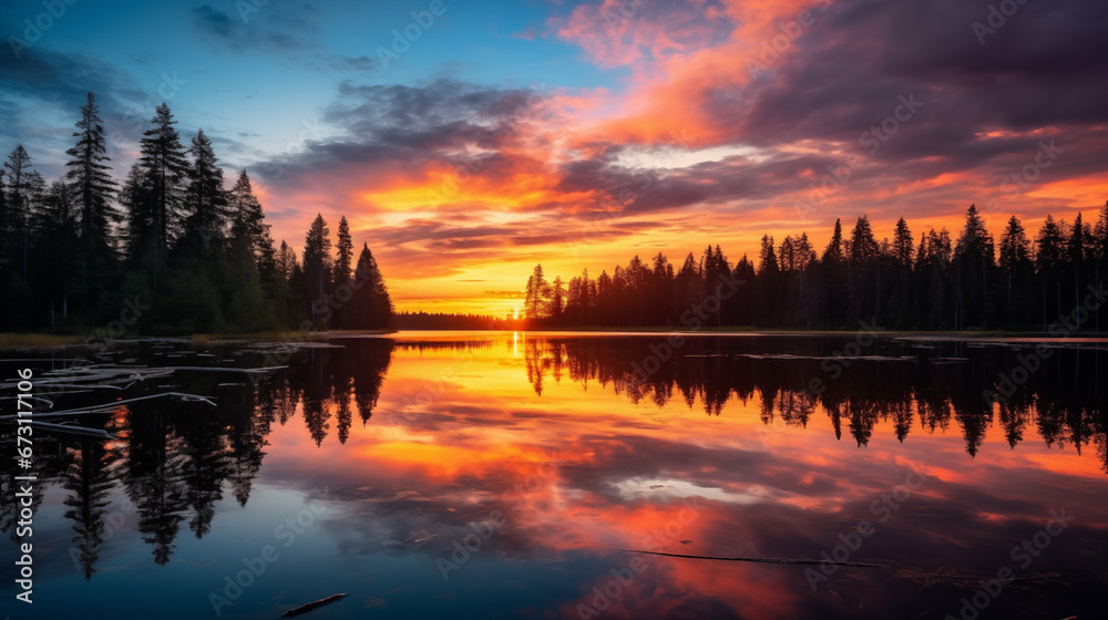 serene sunset over a tranquil lake