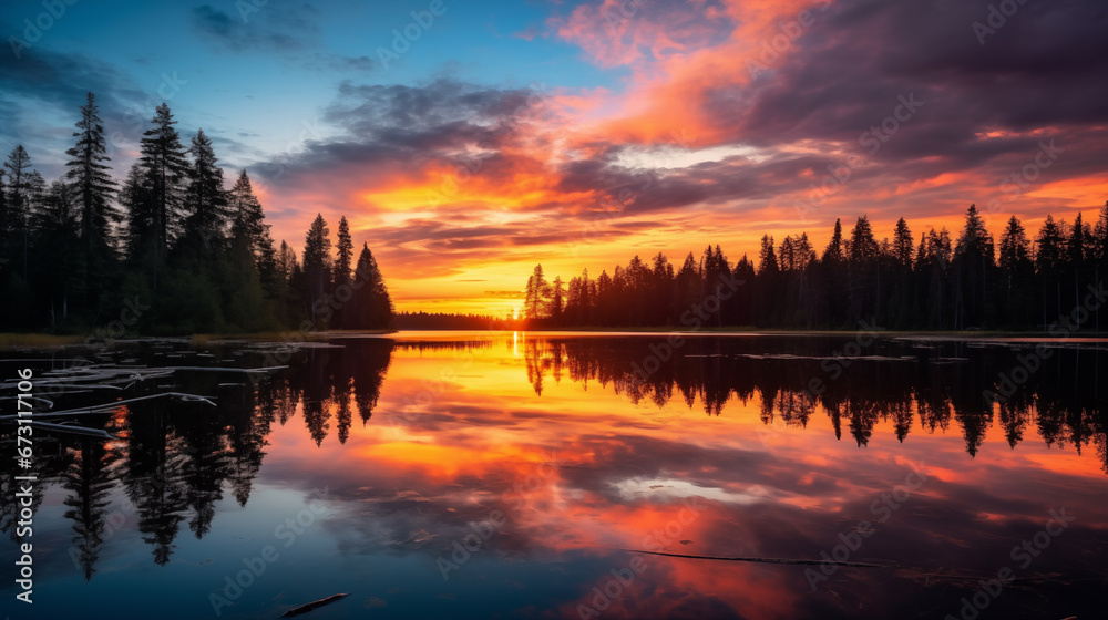 Fototapeta premium serene sunset over a tranquil lake