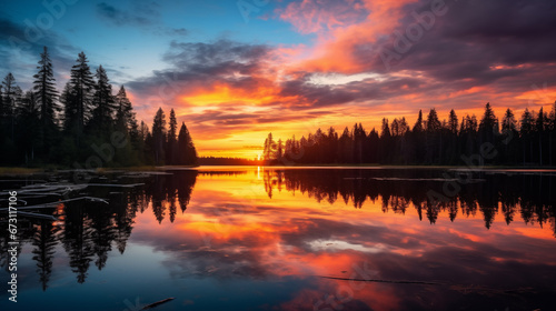serene sunset over a tranquil lake © tantawat