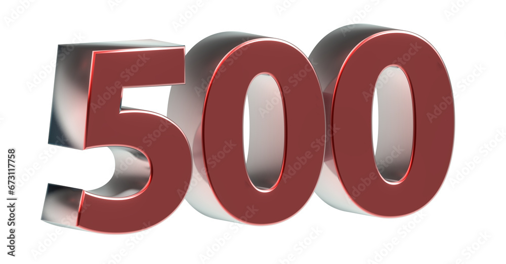 500 plakative metallische 3DZahl rot, fünfhundert,