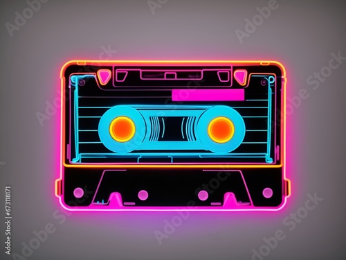 neon icon of  Audio cassette tape , Retro Active Trend, A Nostalgic Resurgence in 90s