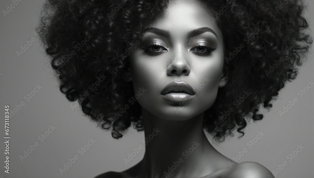 Fototapeta premium A minimalist black and white portrait of an young woman, high key