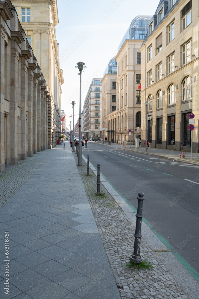 Berlin, Germany - April 22, 2023: Berlin streets with architecture