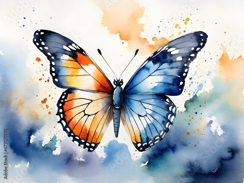 Colorful butterfly in watercolor style, background pastel color palette. Wild animal wallpaper. For fabric design. 