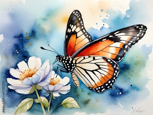Colorful butterfly in watercolor style, background pastel color palette. Wild animal wallpaper. For fabric design.  © QuantumPalette