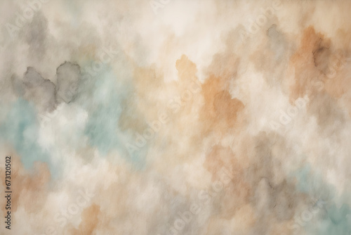 Abstract watercolor texture with soft beige, brown, and blue hues resembling a cloudy sky or marble surface.