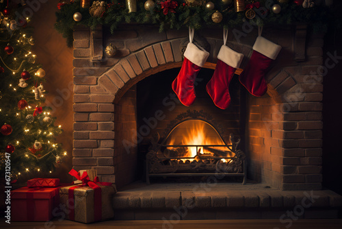 fireplace with christmas decorations