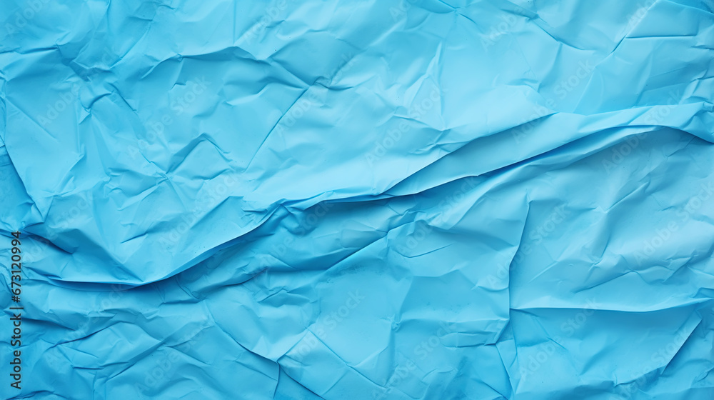 Fototapeta premium Blue crumpled paper texture. Blank background with creases. Generative AI