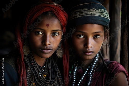 Young Tribal Girls in Ethnic Dress