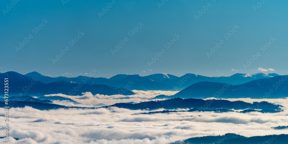 Velka Fatra mountains from Lysa hora hill in winter Moravskoslezske Beskydy mountains in Czech republic