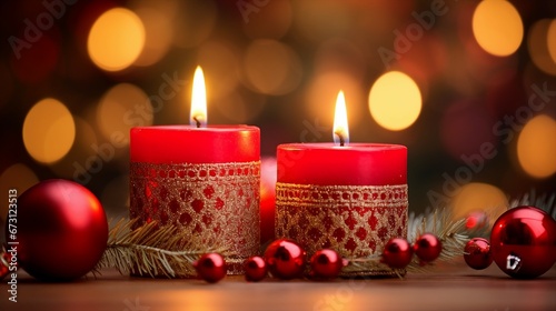Christmas Decoration with Glowing Candles   Festive Ornament and Holiday Decor