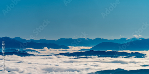 Velka Fatra mountains from Lysa hora hill in winter Moravskoslezske Beskydy mountains in Czech republic photo