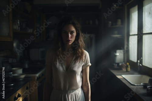 shot of a young woman standing in the kitchen at home