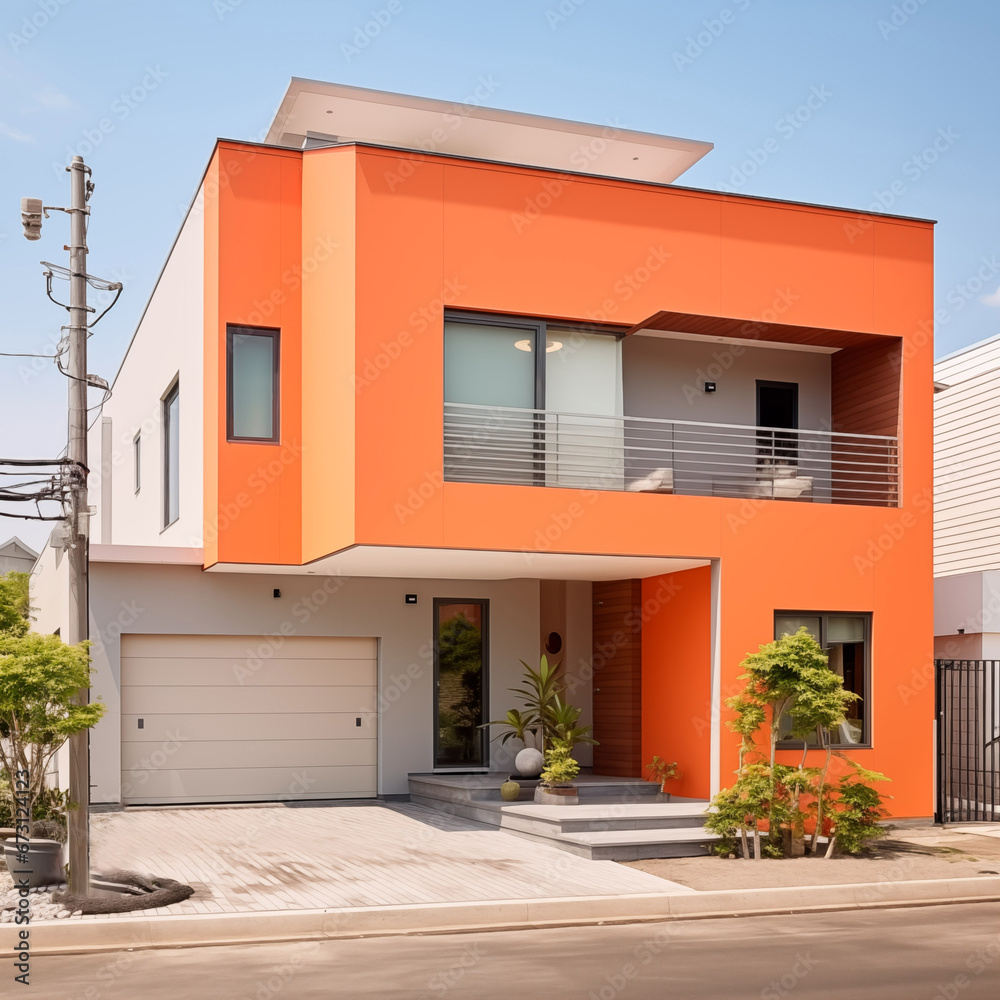 オレンジの外装の住宅