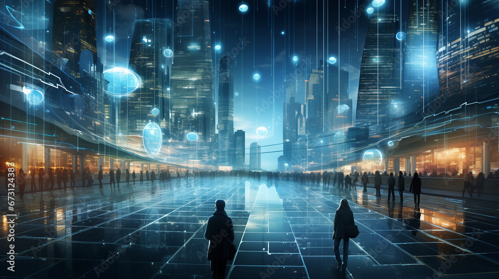 A bustling digital city A bustling digital city