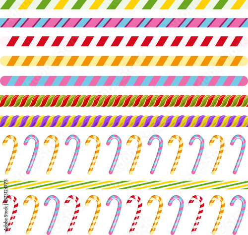 Set of seamless pattern brushes for candy canes and candies. 