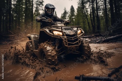 Extreme sports: ATV riding through water and mud