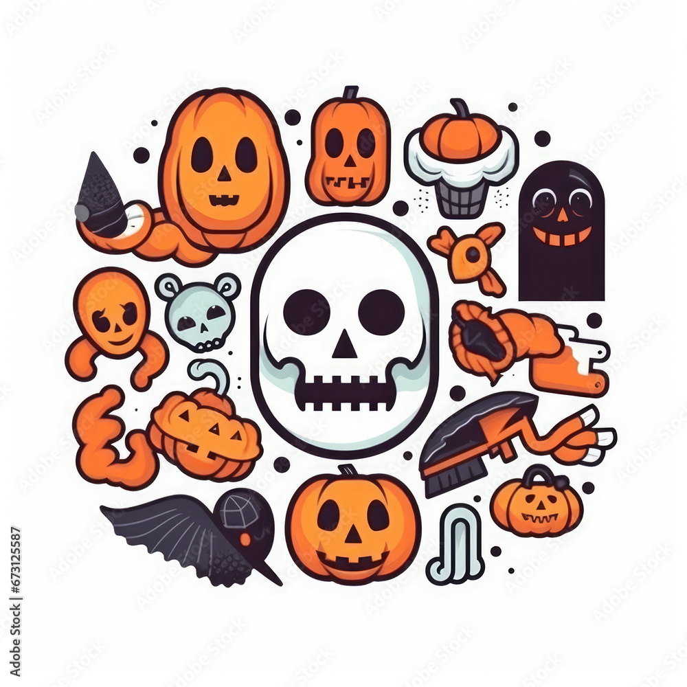 Halloween elements flat sticker collection isolated