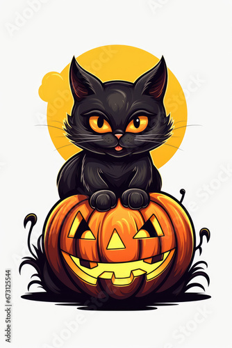 Halloween black cat sticker design isolated white background