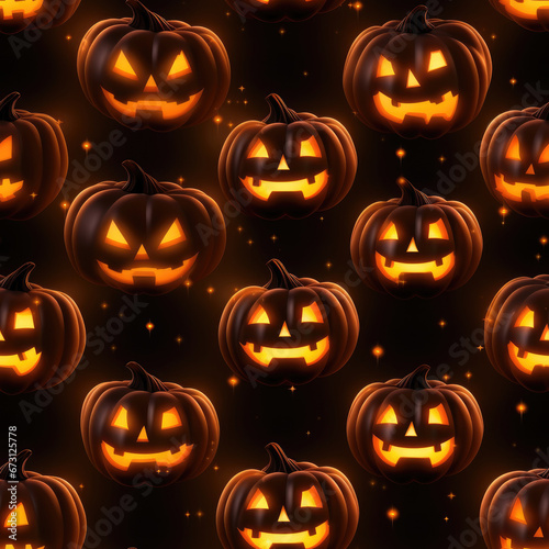 Halloween jack o lantern pumpkin face glowing lights pattern background