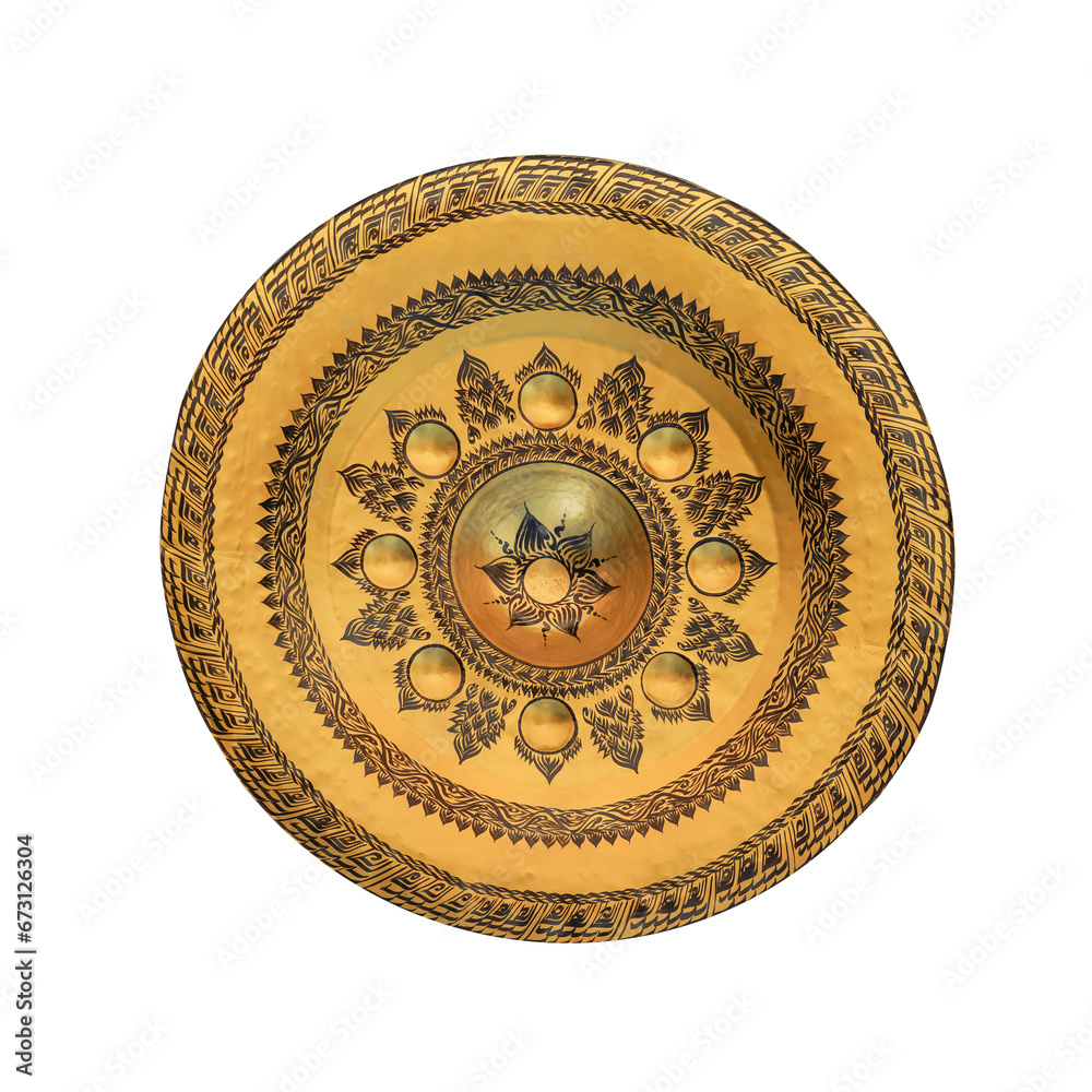 Thai native Gong. Ancient gong in Thailand isolated on white background with clipping path.
