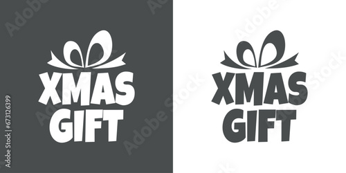 Tiempo de Navidad. Logo con palabra Xmas Gift con texto con forma de caja de regalo con cinta para su uso en invitaciones y felicitaciones photo