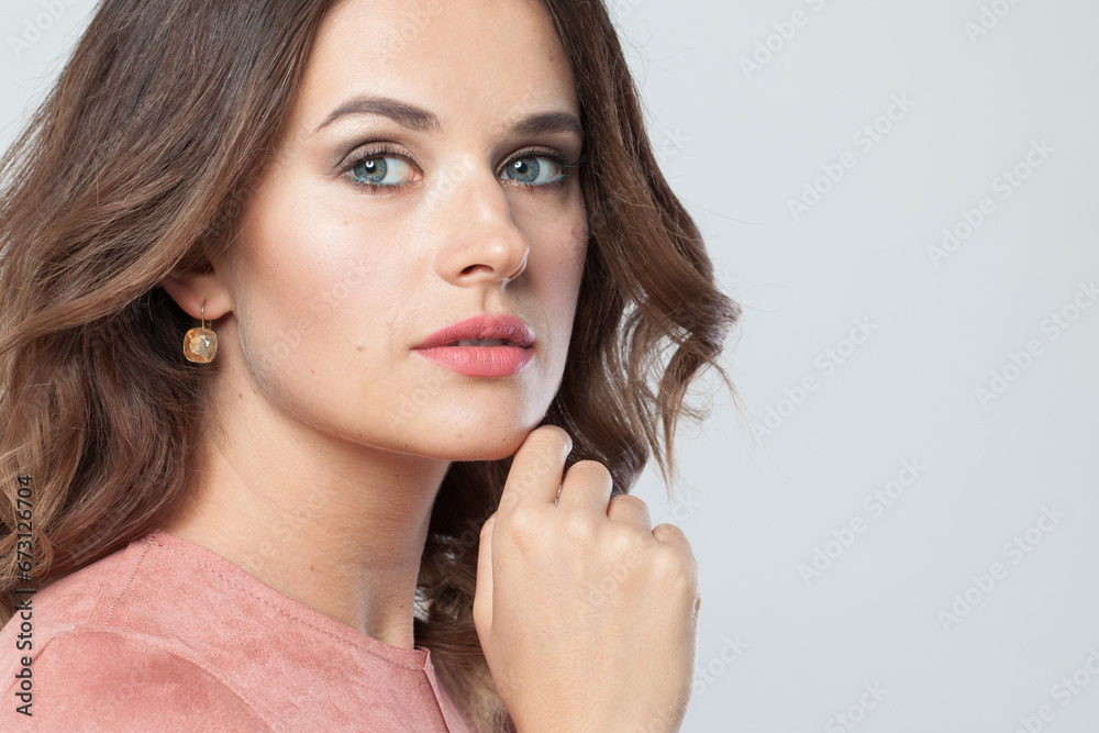 Fresh female model face with natural clear skin without retouch. Young perfect woman without retouching, closeup studio portrait Fresh female model face with natural clear skin without retouch. Young perfect woman without retouching, closeup studio portrait
