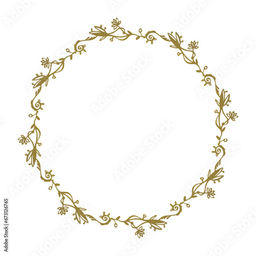 Golden simple floral elegant vector wreath. Greeting card, coaster design.