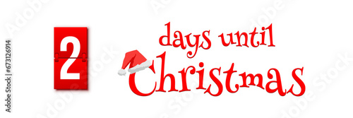 Countdown of days until Christmas, advent calendar with flip numbers template vector illustration. Red vintage text with Santa hat. 2 days until Christmas