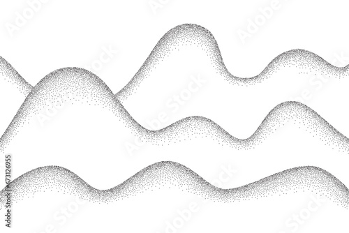 Wave grain stipple pattern background. Black noise dotwork texture, abstract dot stipple lines, sand grain effect, vector illustration isolated on white background