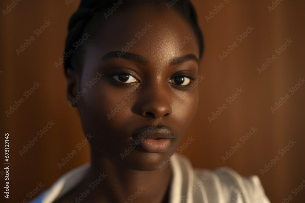 Young black African American woman portrait in indoors