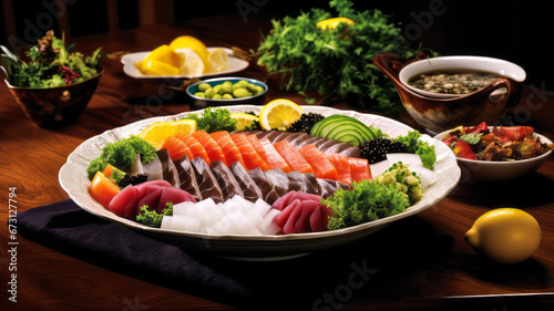 Delicious Sashimi. Generated Image. A digital rendering of a delicious plate of sashimi.