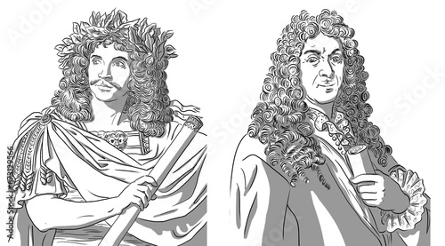 Molière and Lully (Lulli), portraits of Jean-Baptiste Poquelin and Giovanni Battista Lulli	 photo