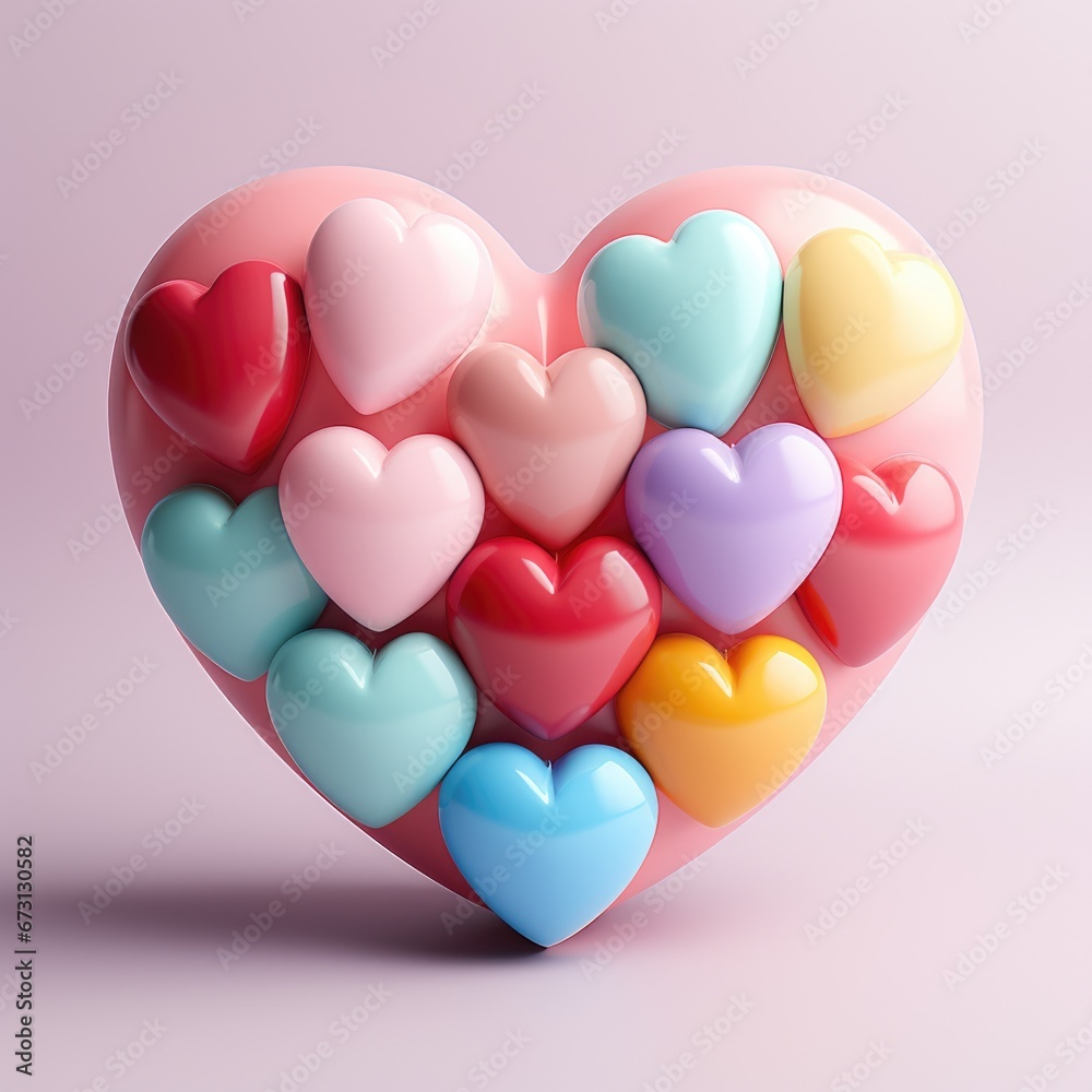 A multicolored heart made of many multicolored hearts